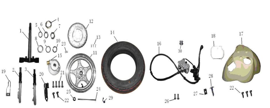 Voorvork - Balhoofdstel - Voorwiel Turbho CX 50 4-takt