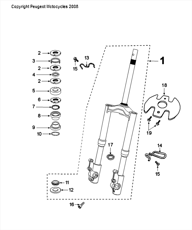 Voorvork - Balhoofdstel Peugeot Speedfight 4 50 2-takt LC wit