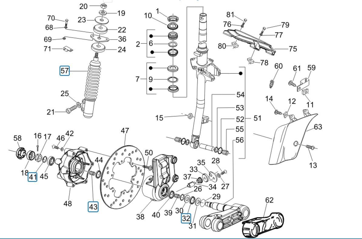 Voorvork - Balhoofdstel Vespa GTV 250 IE 4V