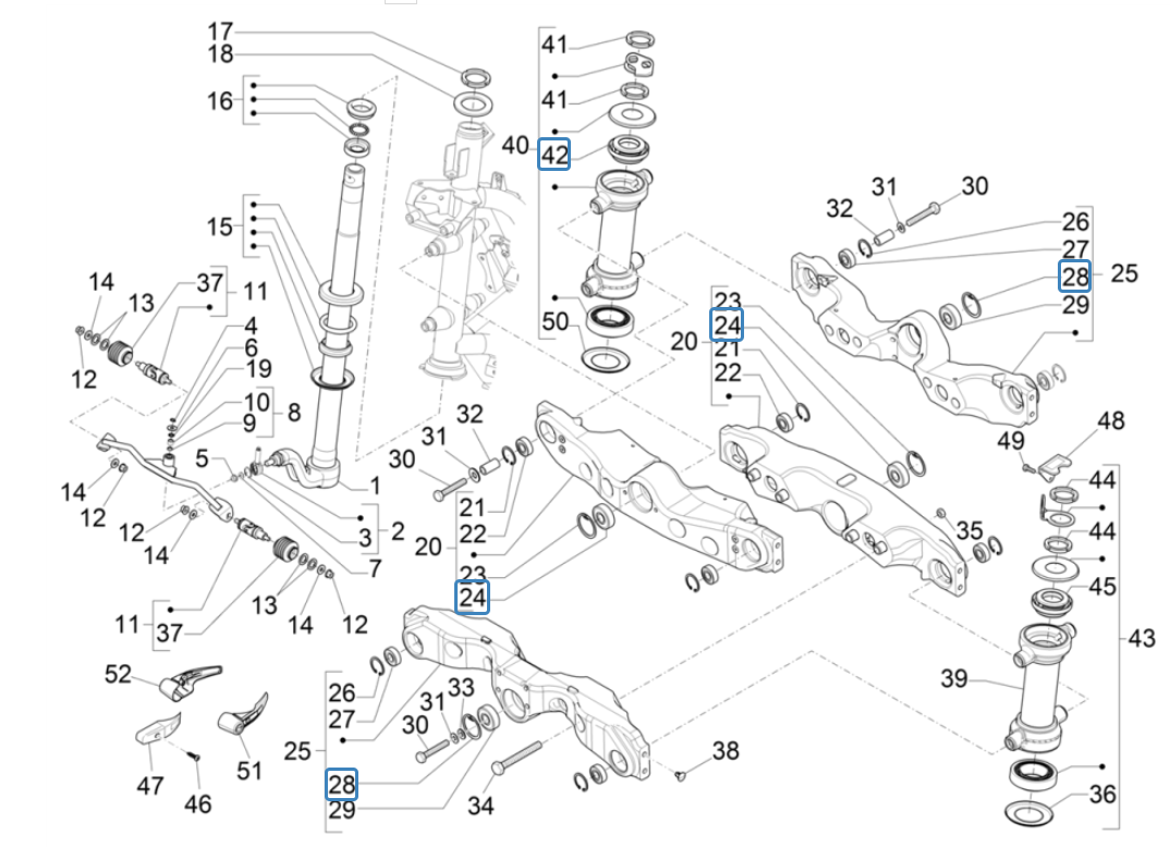 Voorvork - Balhoofdstel Piaggio MP3 350 Maxi Sport ABS Euro 4 2018-2020