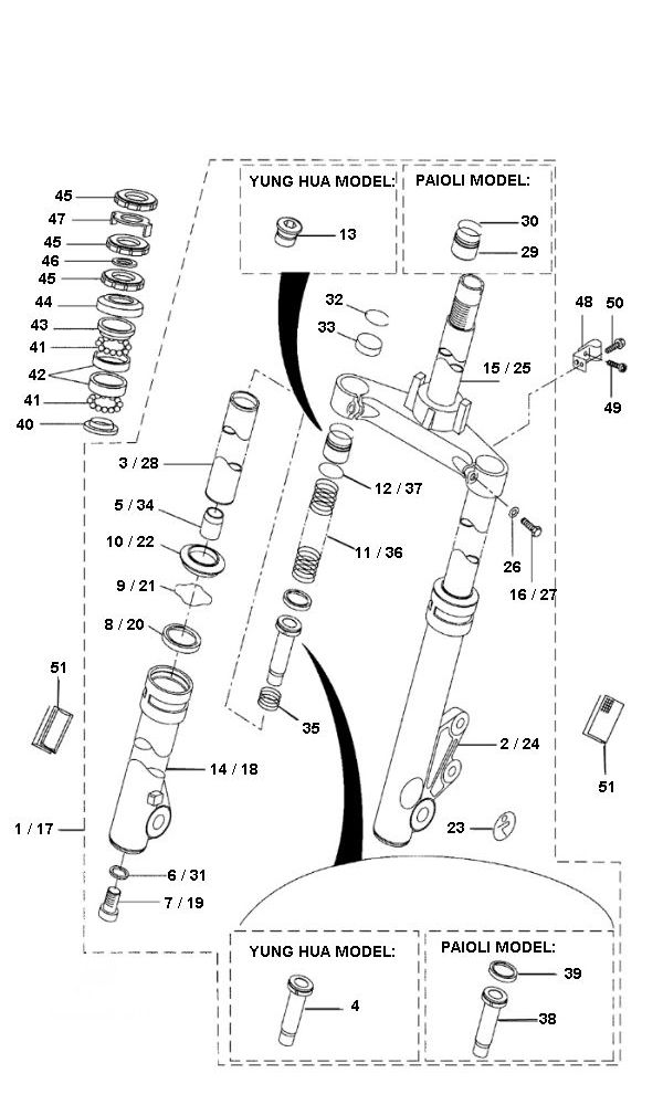 Voorvork - Balhoofdstel Yamaha Bw's 2-takt