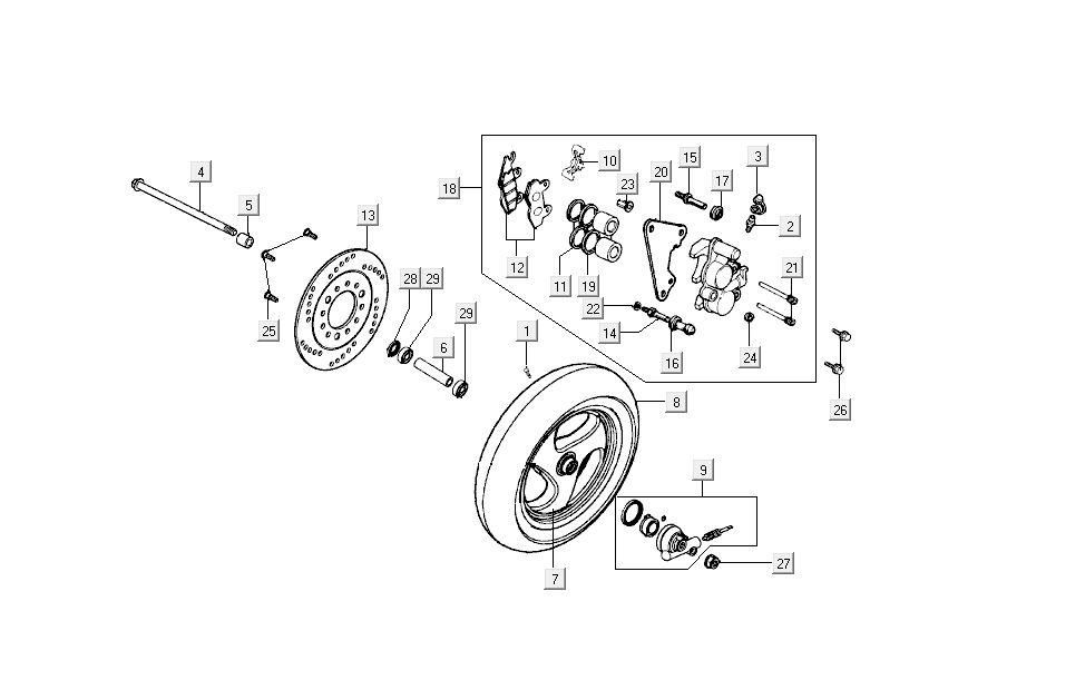 Voorwiel - Remklauw - Remblokken - Remschijf Kymco Super9 50 2-takt AC nieuw model zilver - zwart