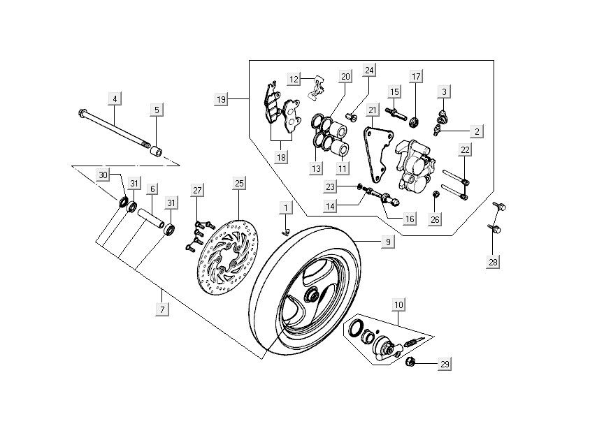 Voorwiel - Remklauw - Remblokken - Remschijf Kymco Grand Dink 2-takt Zilver