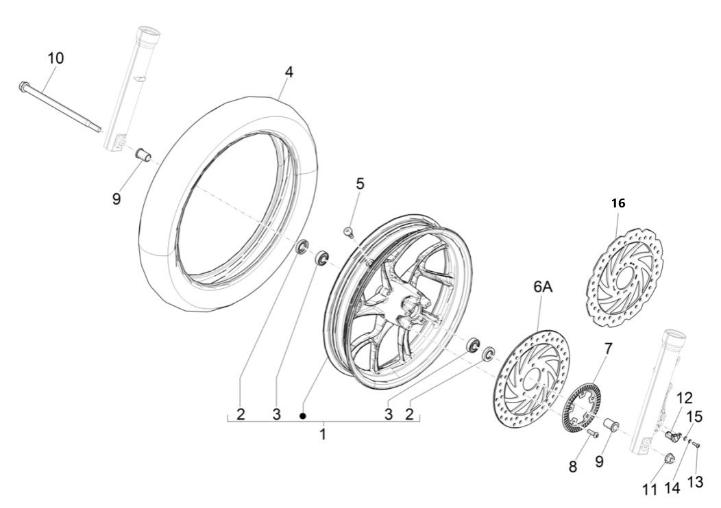 Voorwiel Piaggio Medley 125 ABS Euro 5 2021-2022