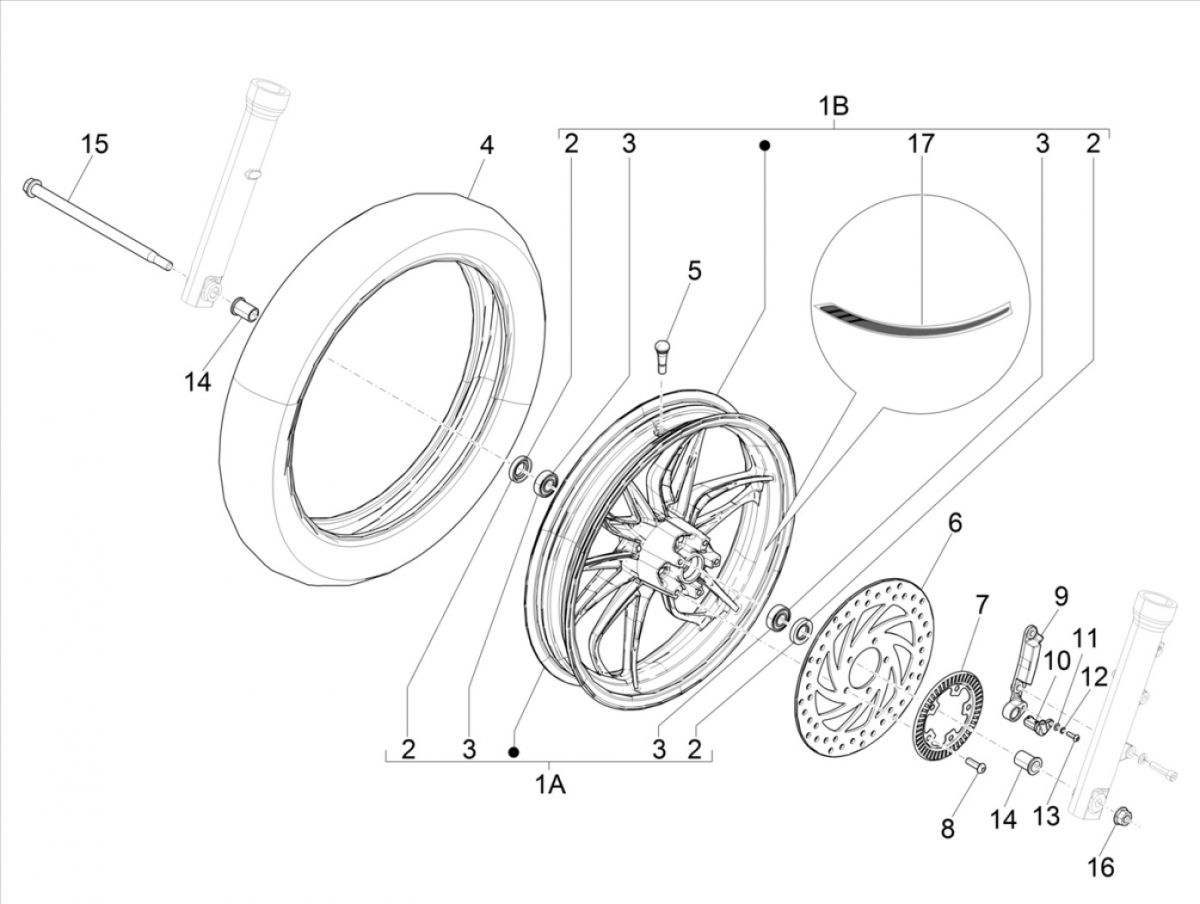 Voorwiel Piaggio Medley 125 IE ABS Euro 4 2016-2019