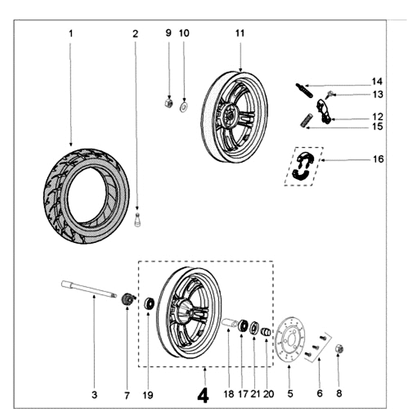 Voorwiel - Achterwiel Peugeot Kisbee RS Wit