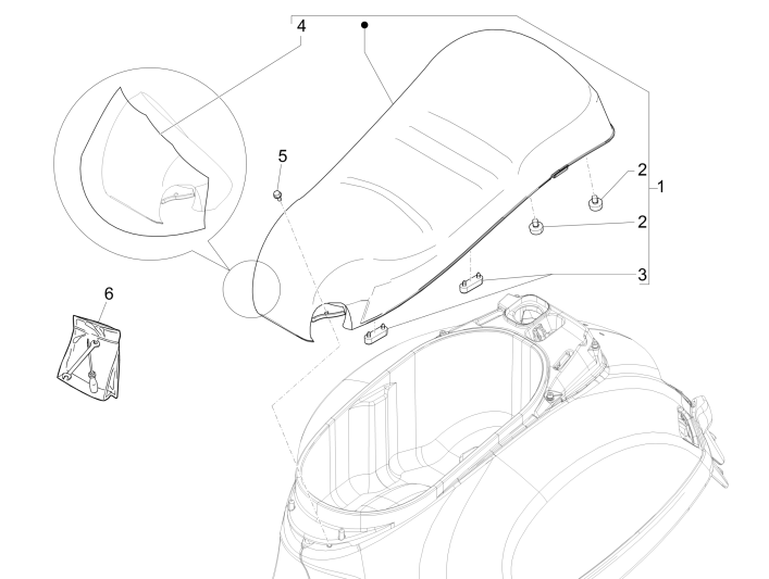 Zadel Vespa GTS 250 ie 2005-2016 (zonder ABS) wit 544