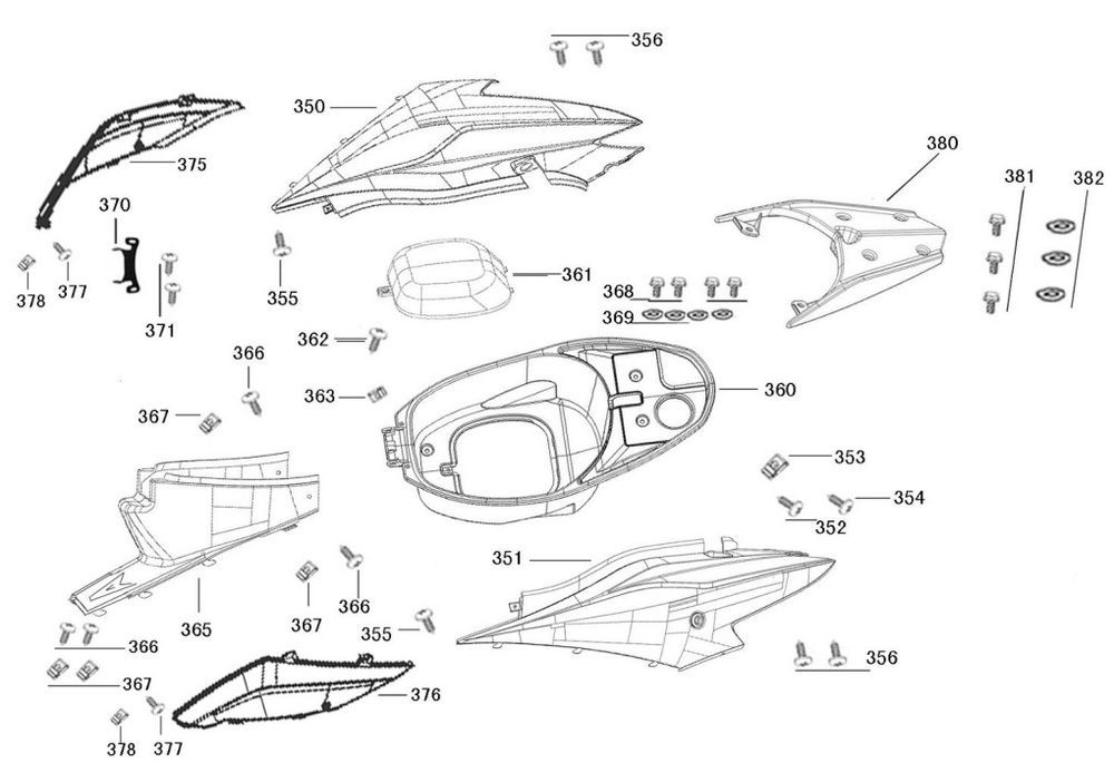 Motorschermen - Helmbak - Achterdrager China R8 wit