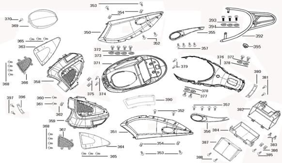 Motorschermen - Helmbak - Achterdrager China Joy / Legend wit