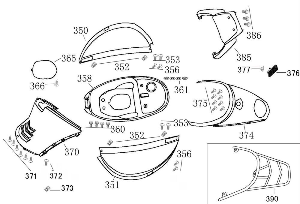 Motorschermen - Helmbak - Achterdrager China Swan - Riva titanium