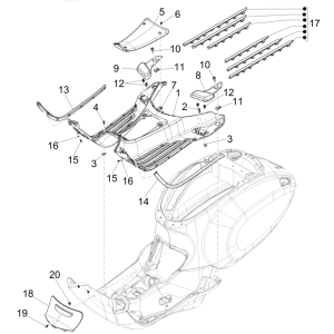 Centrale bedekking - Voetensteun Vespa Sprint 4-takt 3V (euro4 injectie IGET) Red Dragon 894