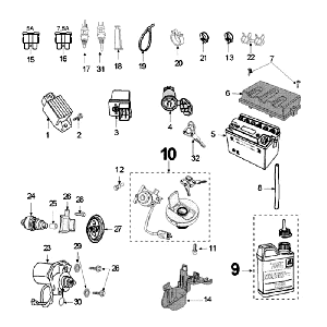 Elektrische delen - Bendix - Startmotor - Accu Peugeot Speedfight 3 50 2-takt AC Zwart
