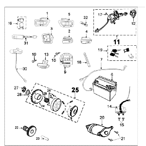 Elektrische delen - Bendix - Startmotor - Accu Peugeot Tweet old wit