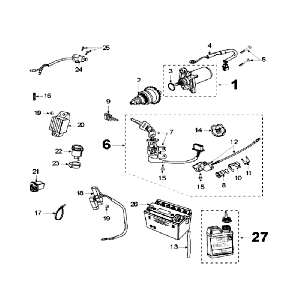 Elektrische delen - Bendix - Startmotor - Accu Peugeot V-Clic 50 4-takt AC Zwart