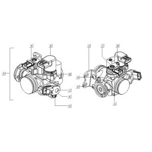 Gasklephuis Kymco Downtown 300i donkergrijs