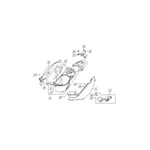 Kappen - Beplating achterzijde Kymco Super9 50 2-takt AC nieuw model zilver - zwart