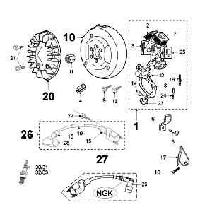 Ontsteking - Stator - Vliegwiel - Bobine - Bougie Peugeot Fox rood