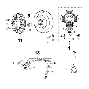 Ontsteking - Stator - Vliegwiel - Bobine - Bougie Peugeot Fox olietank rood