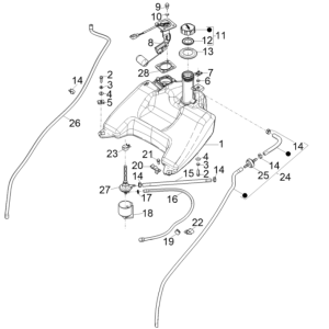 Benzinetank - Tankvlotter - Vacuümkraan Piaggio Typhoon 50 2-takt Euro 4 2018-2020