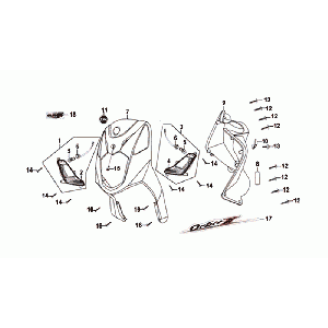 Voorkap - Beenschild - Knipperlichten voorzijde Sym Orbit II Euro 4 matt brown
