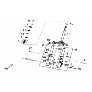 Voorvork/ balhoofdstel/ voorbord Sym Joymax 300I ABS E3 2014-2016