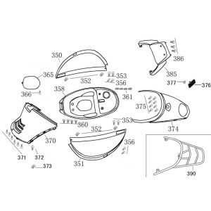 Motorschermen - Helmbak - Achterdrager Benzhou YY50QT-45A zwart